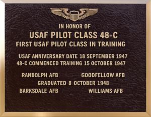 Bronze plaque honoring USAF Pilot Class 48 C, the first United States Air Force pilot class to begin training after the Air Force was established in 1947.